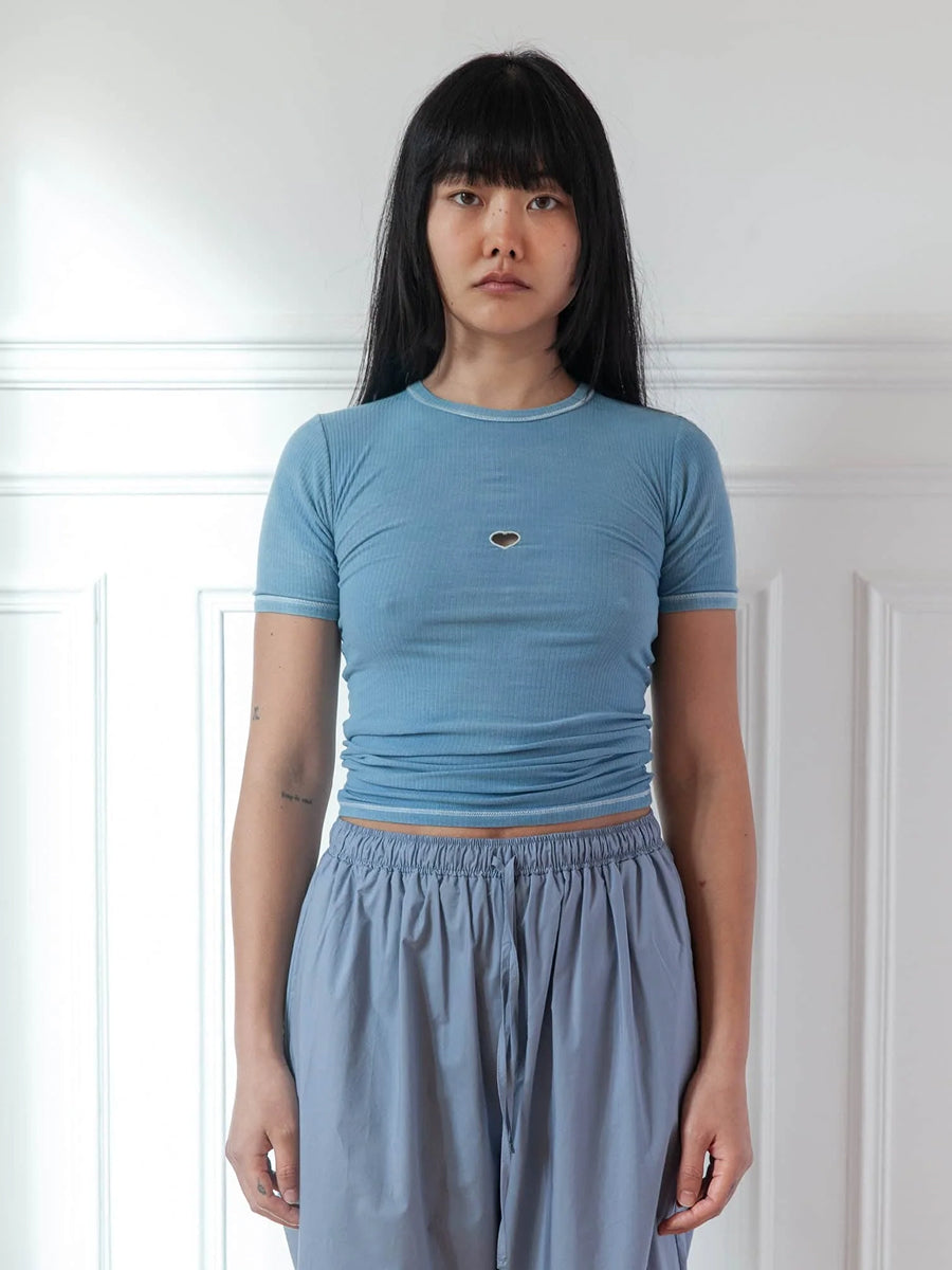 Baserange Heart Short Sleeve Isatis Blue – Rib T-Shirt | Studio Easy