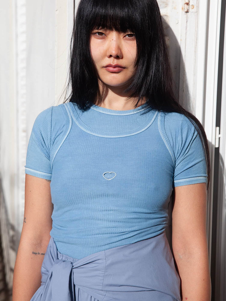 Baserange Heart Short Sleeve Isatis Blue – Rib T-Shirt | Studio Easy