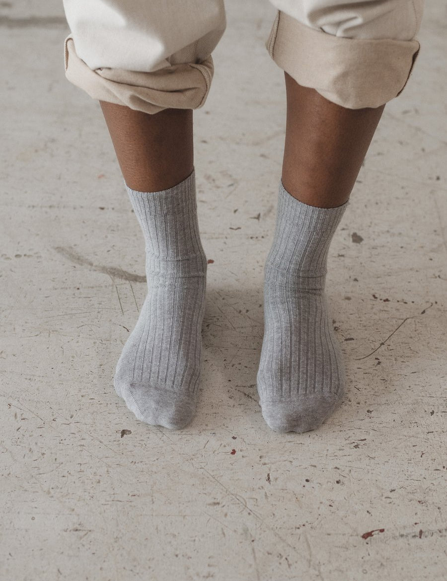 Baserange Rib Overankle Socks Grey Melange – Produktbild