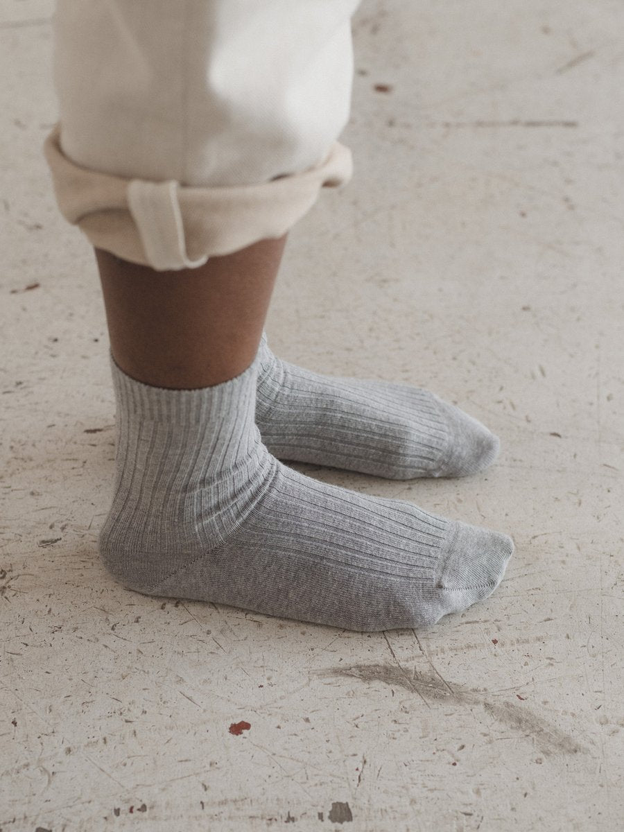 Baserange Rib Overankle Socks Grey Melange – Detailbild 1
