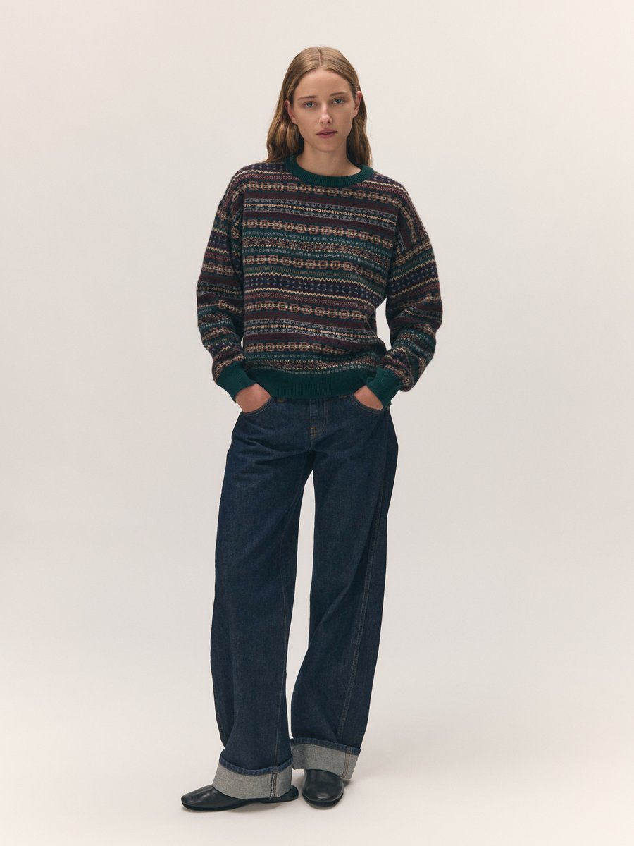 &Daughter Lorne Oversized Fairisle Crewneck Dark Brown – Produktbild