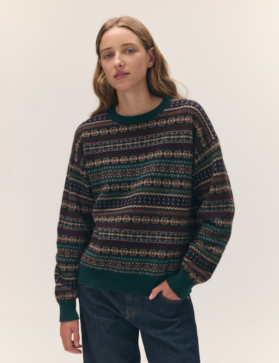 &Daughter Lorne Oversized Fairisle Crewneck Dark Brown – Detailbild 1