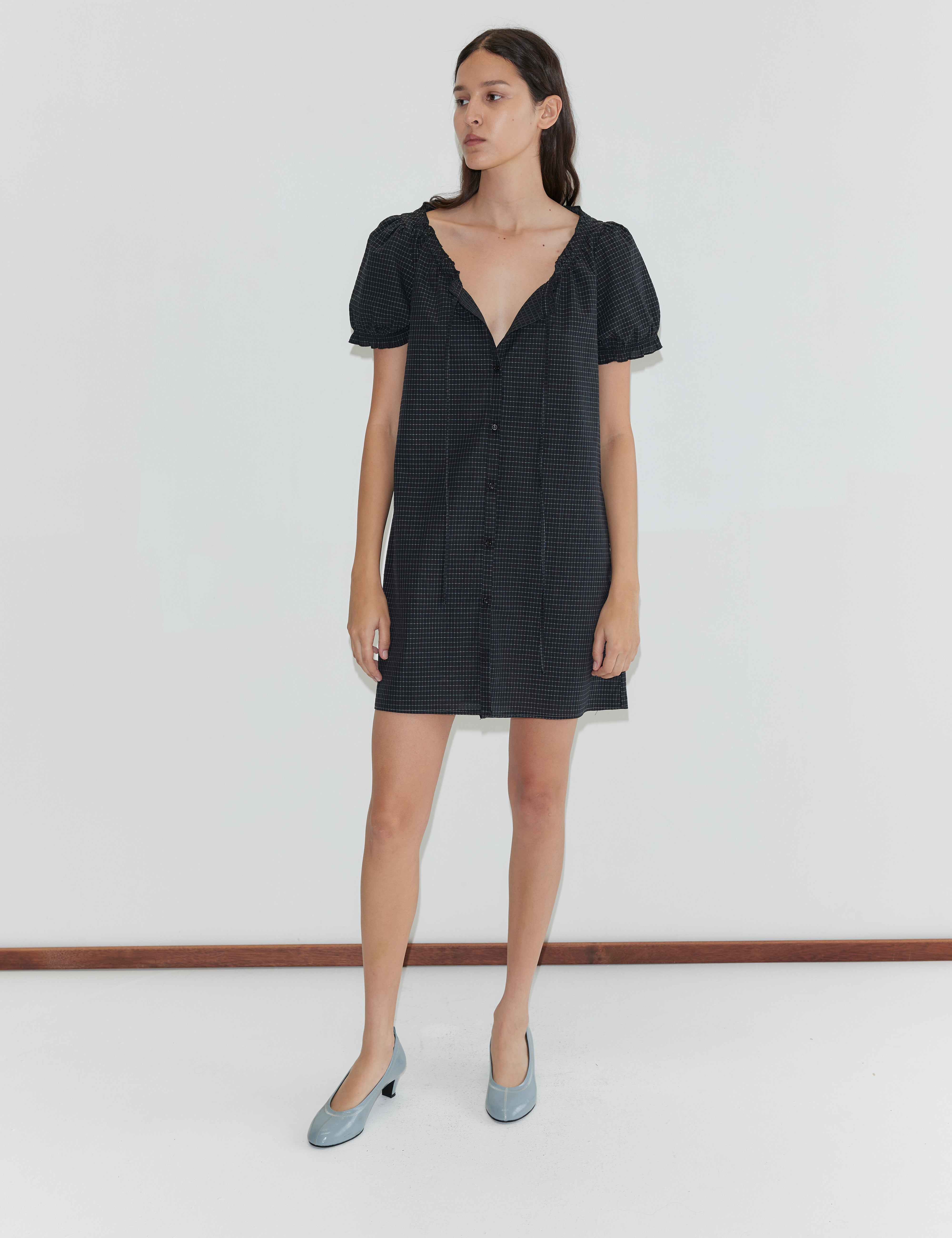 Deiji Studios Buttoned Mini Dress Mono Grid – Produktbild