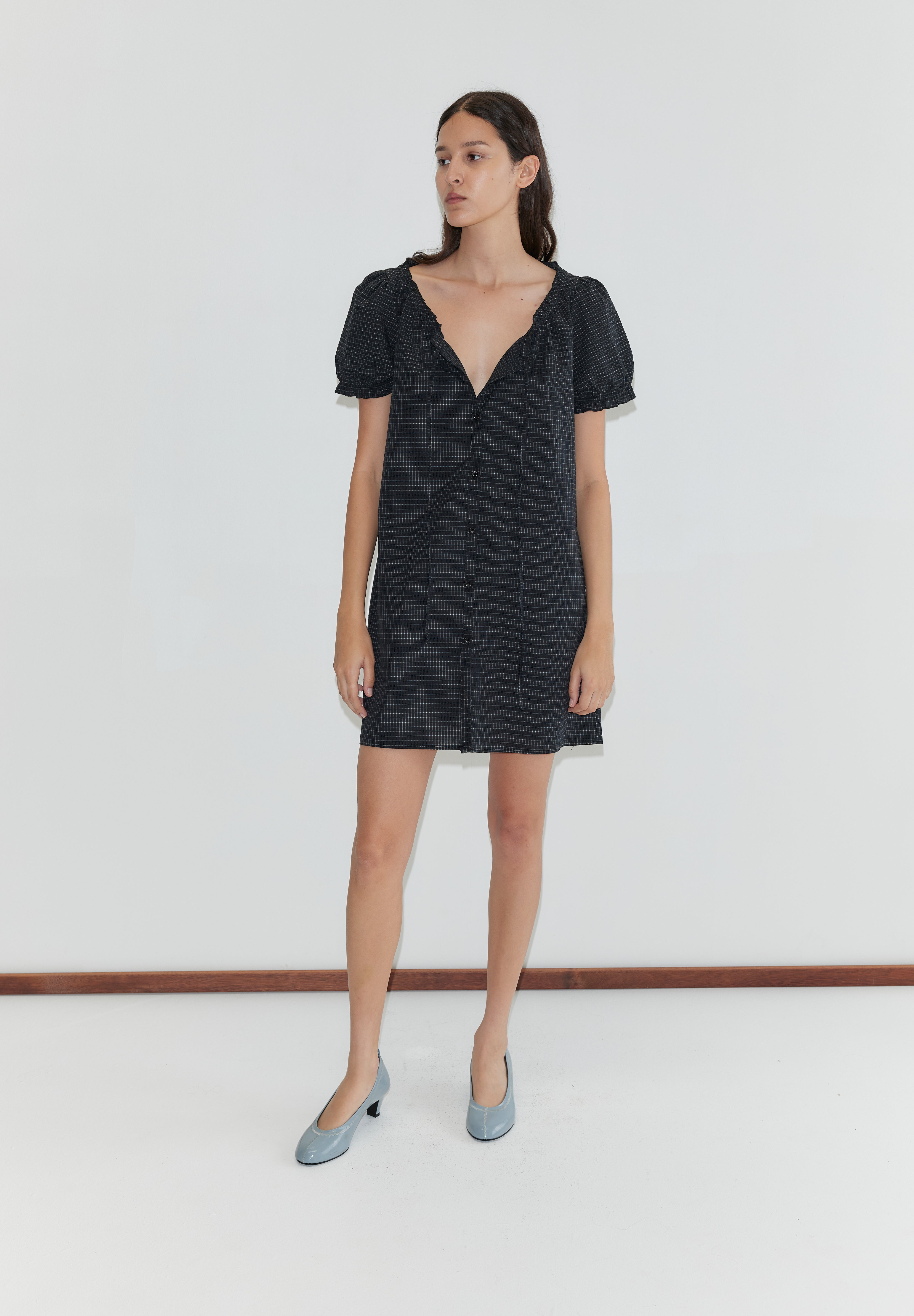 Deiji Studios Buttoned Mini Dress Mono Grid – Produktbild