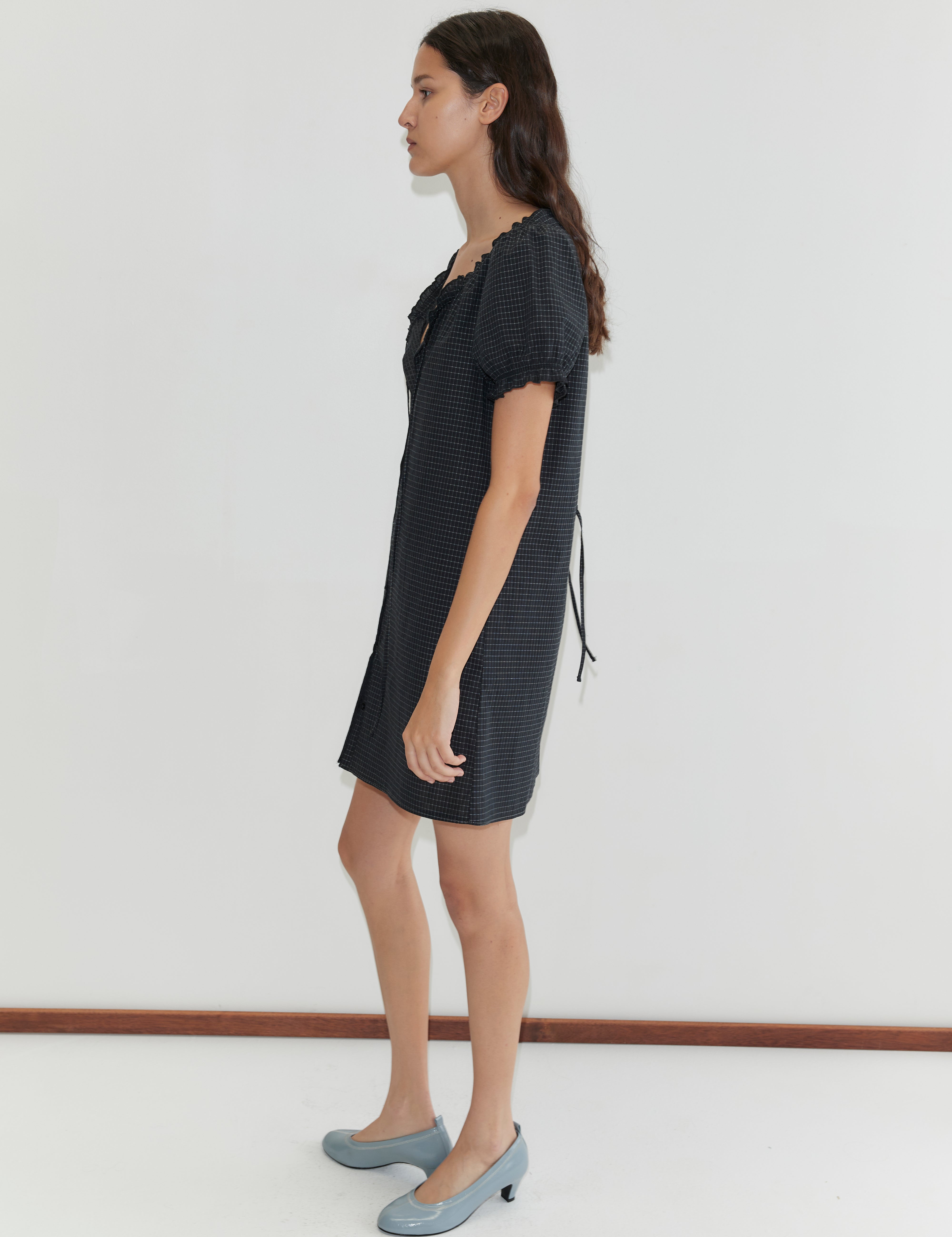 Deiji Studios Buttoned Mini Dress Mono Grid – Detailbild 1