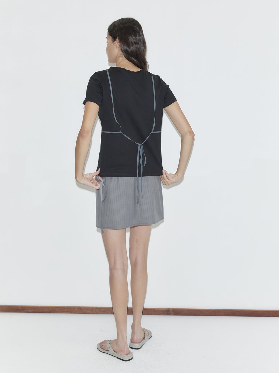 Deiji Studios Wool Tie Mini (Skirt) Grey Stripe – Detailbild 2