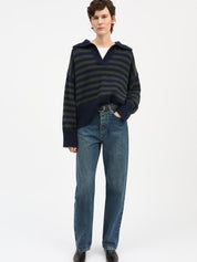 Skall Studio Dean V-Neck Navy Green Stripe – Detailbild 1