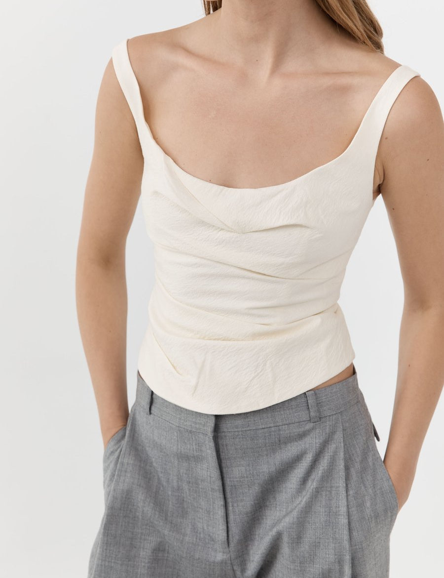 St. Agni Raw Silk Draped Bodice Cloud Cream – Detailbild 4