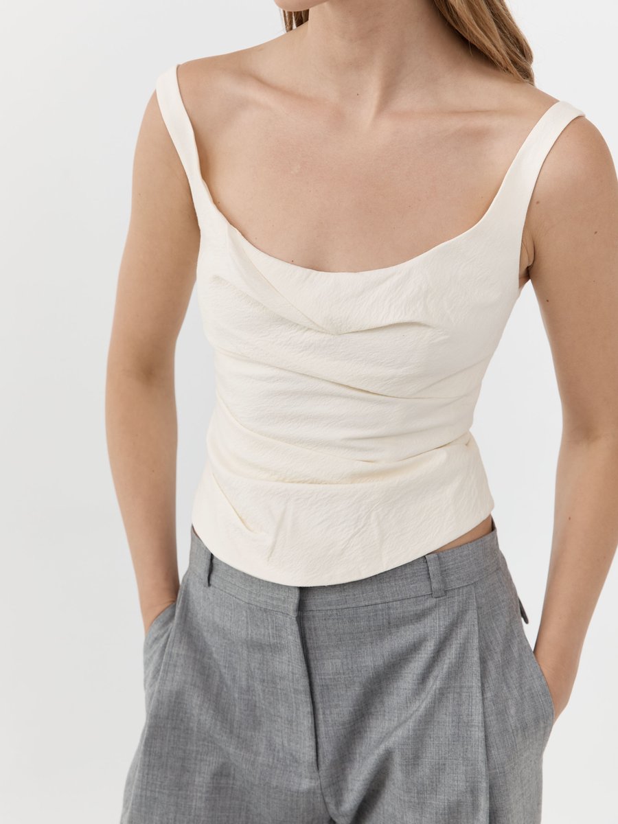 St. Agni Raw Silk Draped Bodice Cloud Cream – Detailbild 4